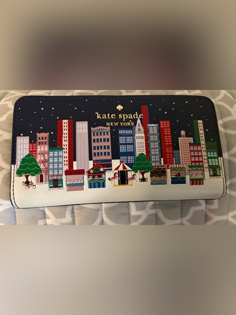 kate spade New York Navy Blizzard Winter Cityscape Zip-Around Wallet